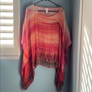 Chico’s Red and Orange Asymmetrical Top in L/XL